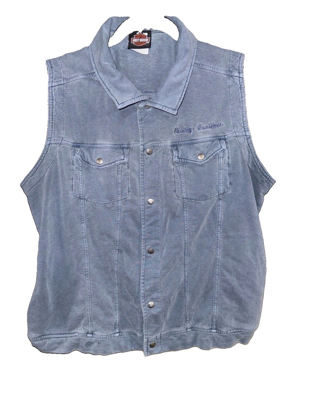 Harley-Davidson VTG Light  Blue Denim Vest Snap Front Black Hills, Rapid City